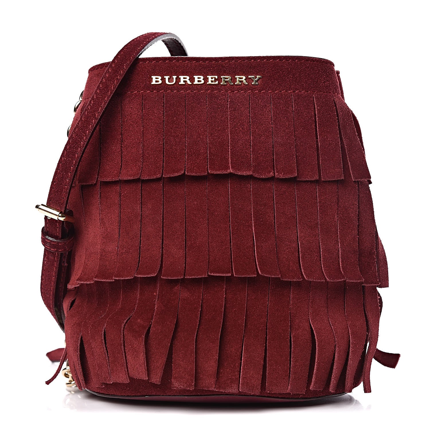 Burberry Suede Fringe Mini Bucket Bag Cherry 1 of 12