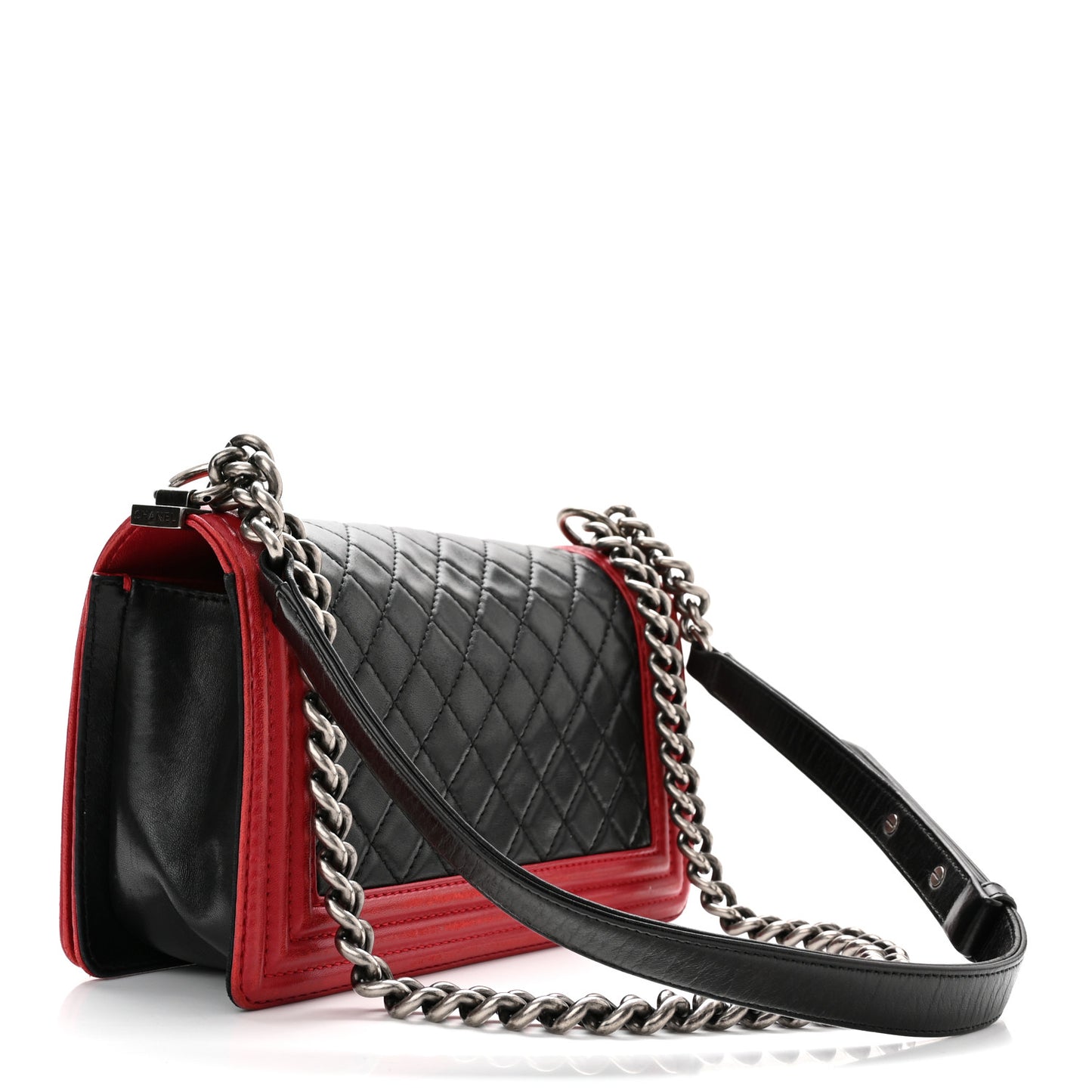 Lambskin Quilted Medium Boy Flap Black Red