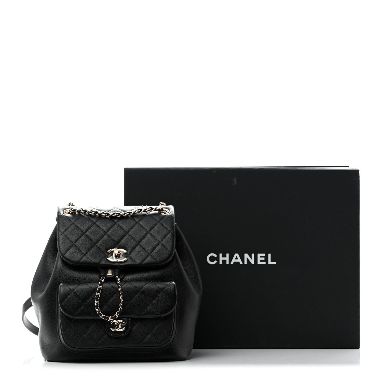 Chanel Lambskin Quilted Large Duma Drawstring Backpack Black 14 of 14