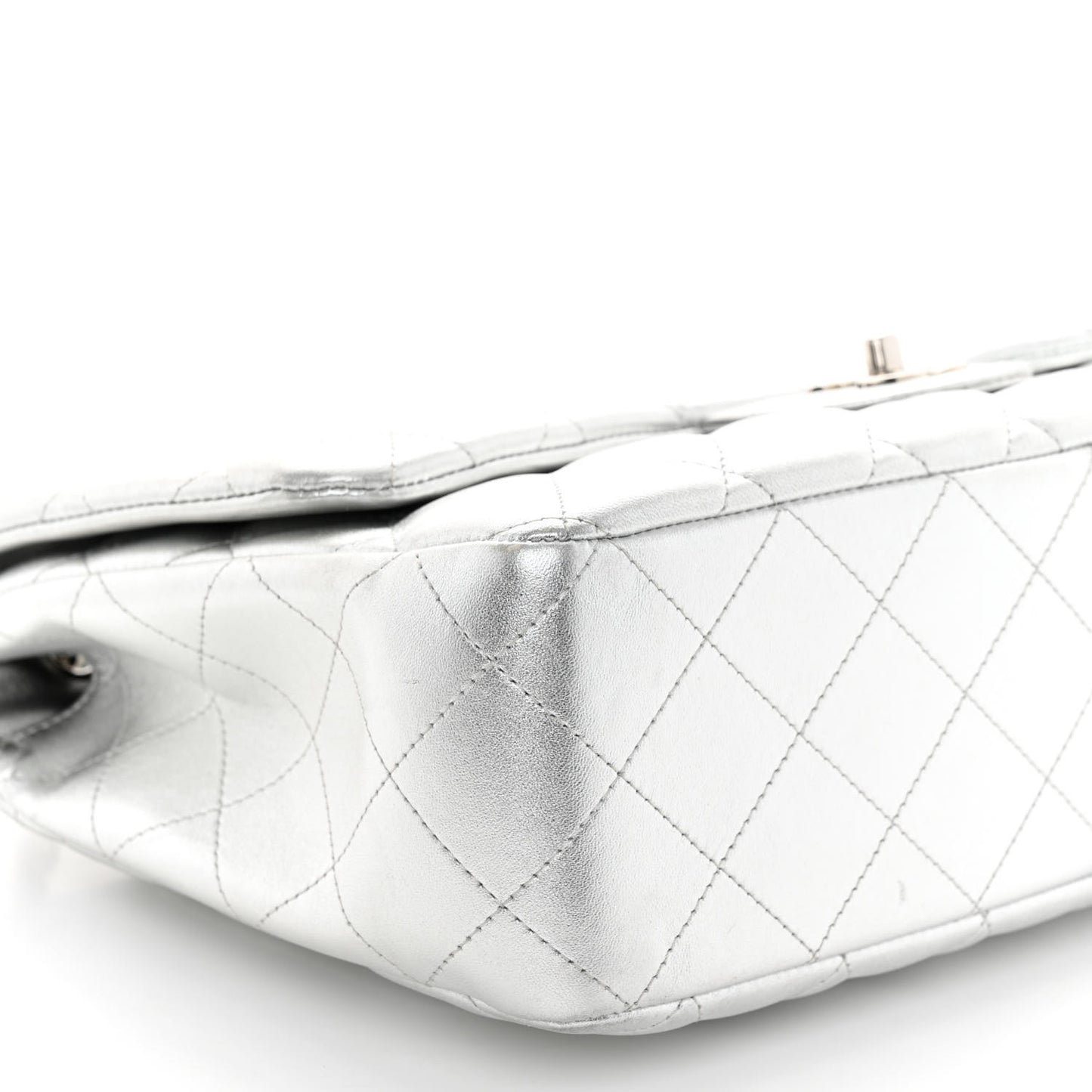 Metallic Lambskin Quilted Jumbo Single Flap Silver