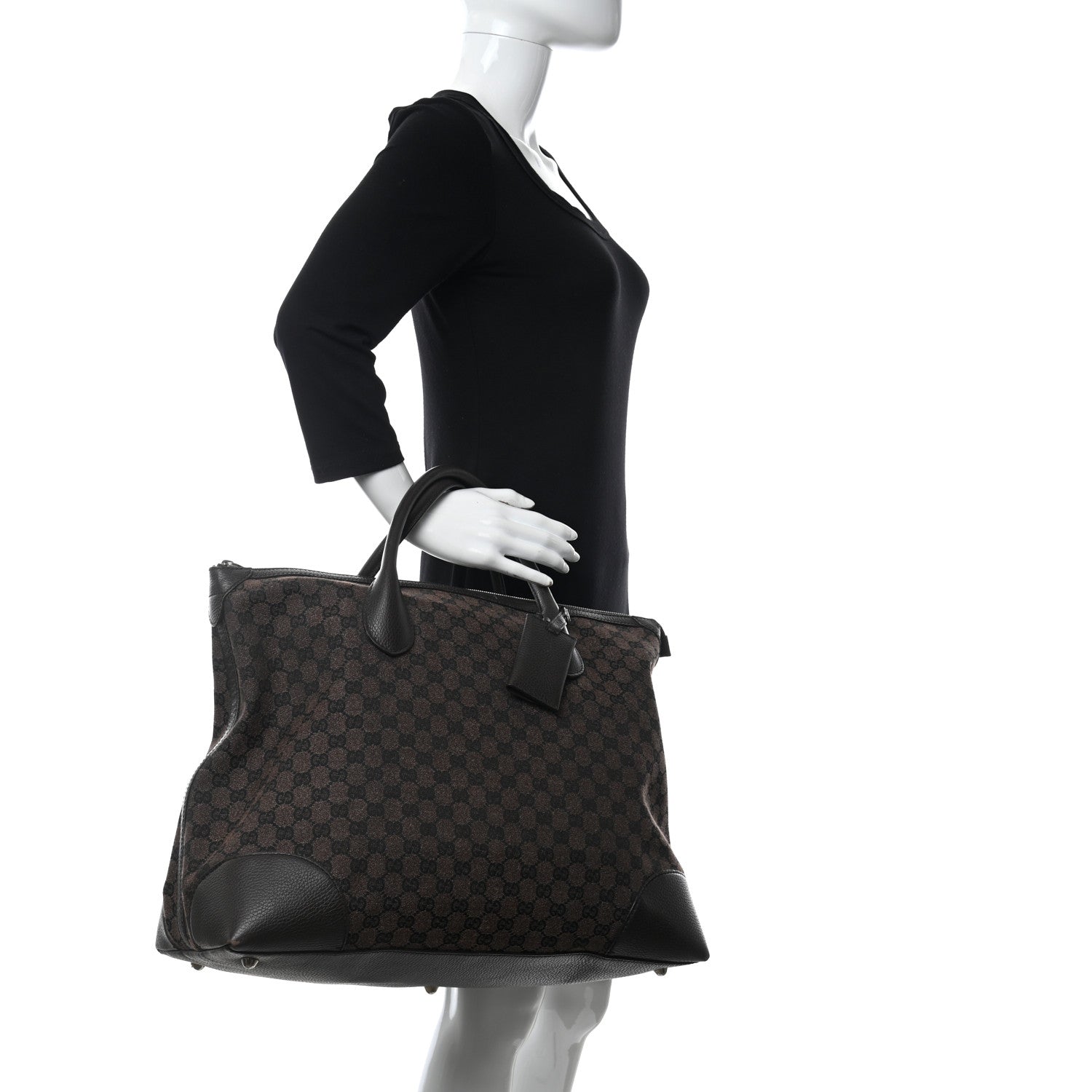 Gucci Denim Monogram Large Tote Dark Brown 2 of 16