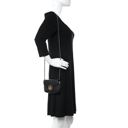 Gucci Calfskin Matelasse Super Mini GG Marmont Shoulder Bag Black 2 of 12