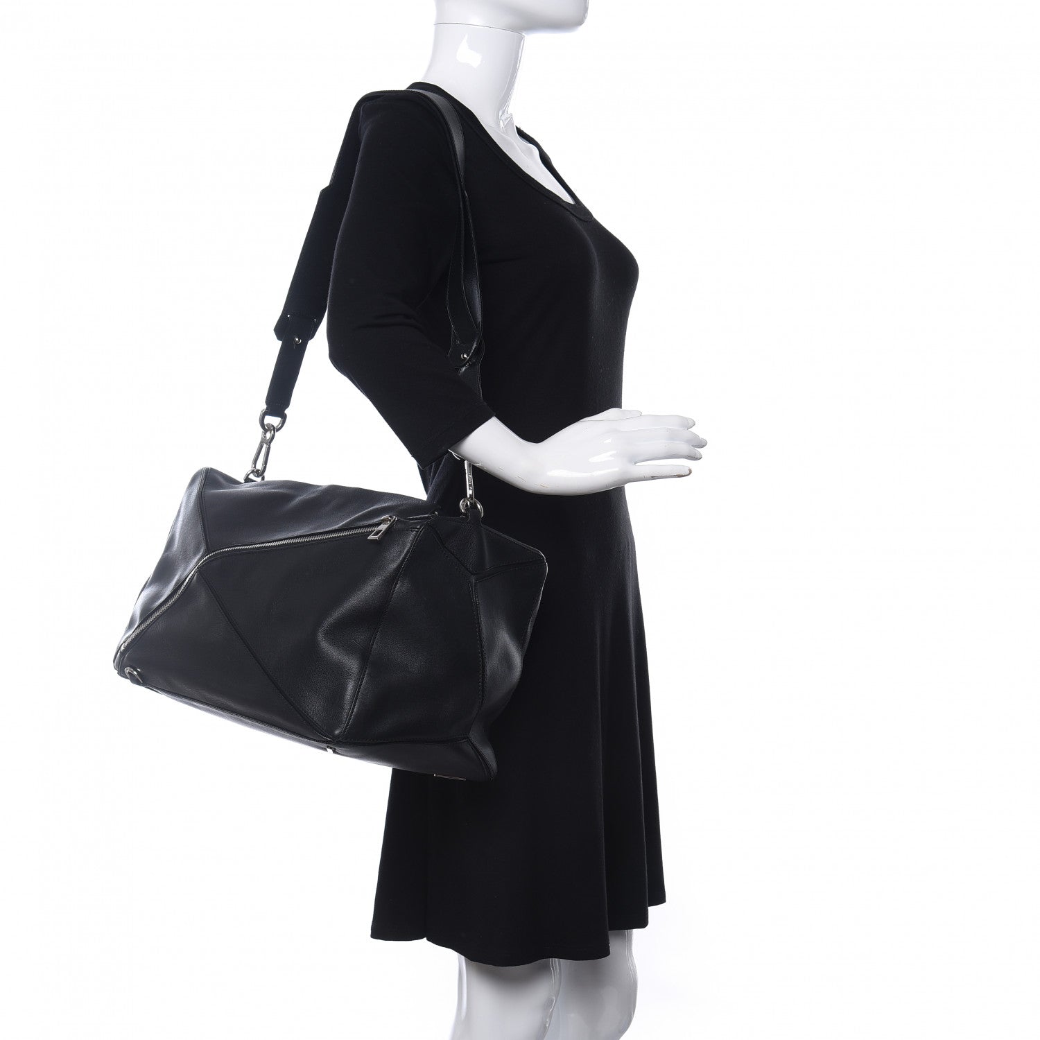 Loewe Calfskin Large Zipper Puzzle Bag Black 2 of 8