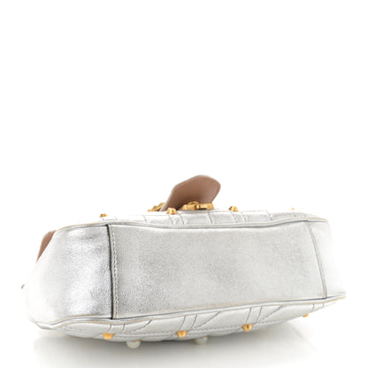 Gucci Metallic Calfskin Matelasse Studded Mini Pearly GG Marmont Shoulder Bag Silver 4 of 11