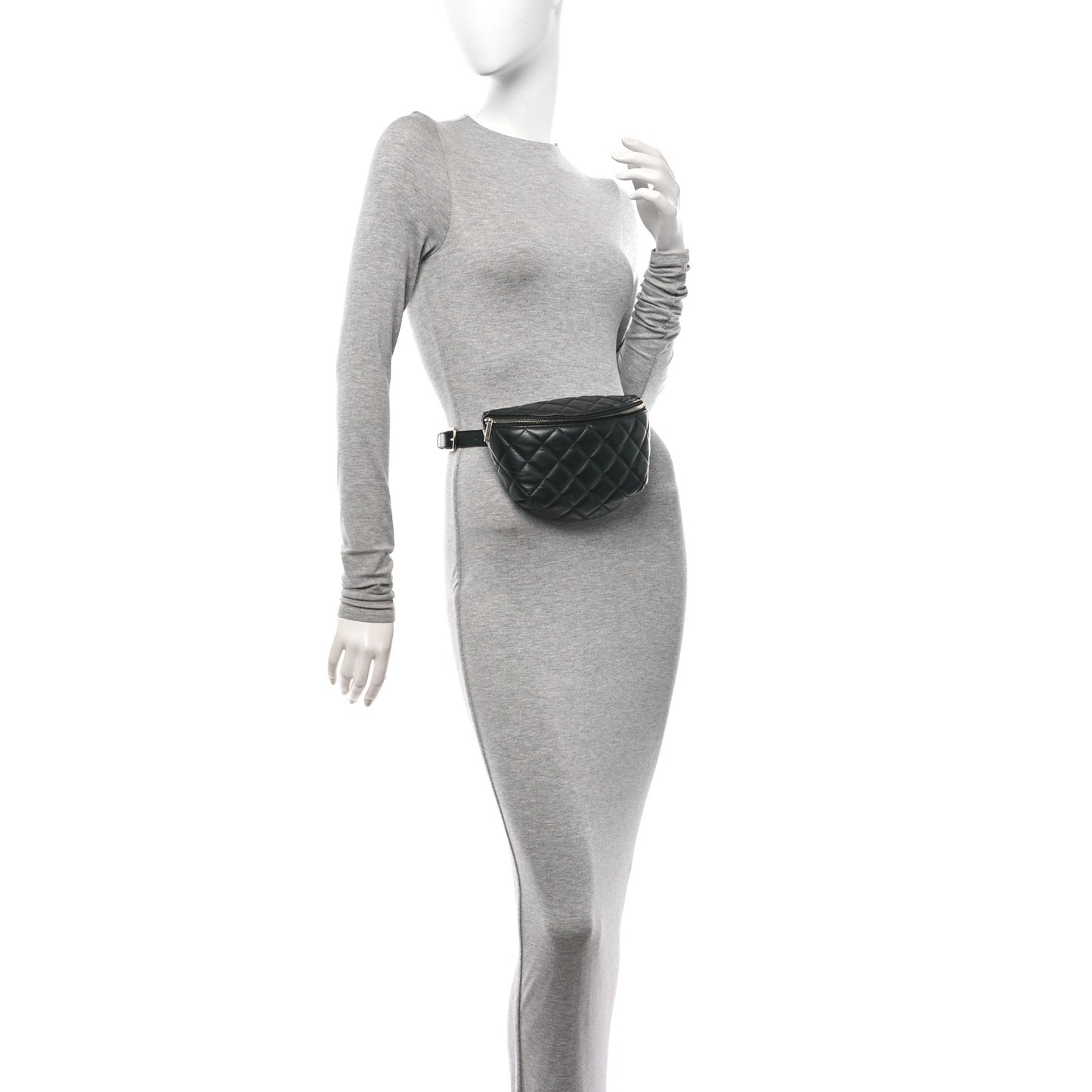 Calfskin Quilted Waist Belt Bag Black