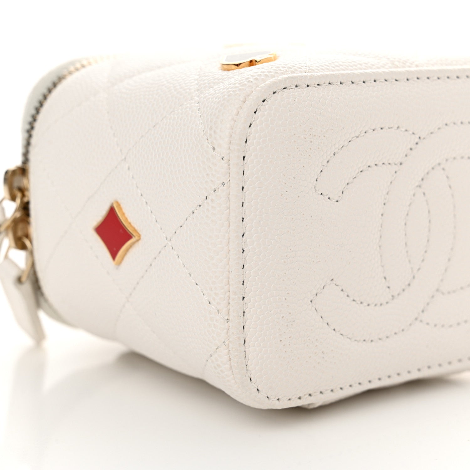 Chanel Caviar Quilted Enamel Coco Casino Mini Vanity Case With Chain White 9 of 10