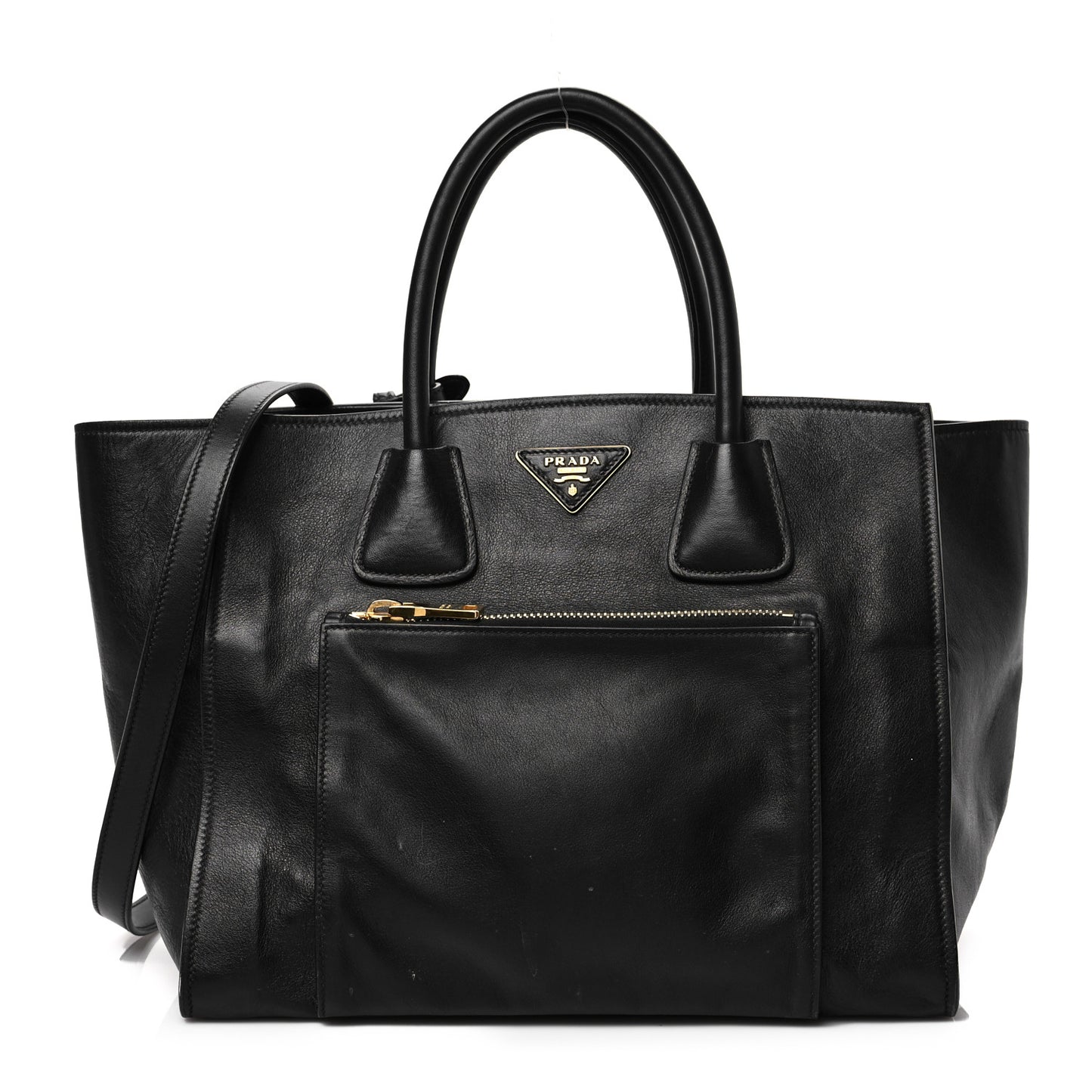 City Calf Front Pocket Tote Black
