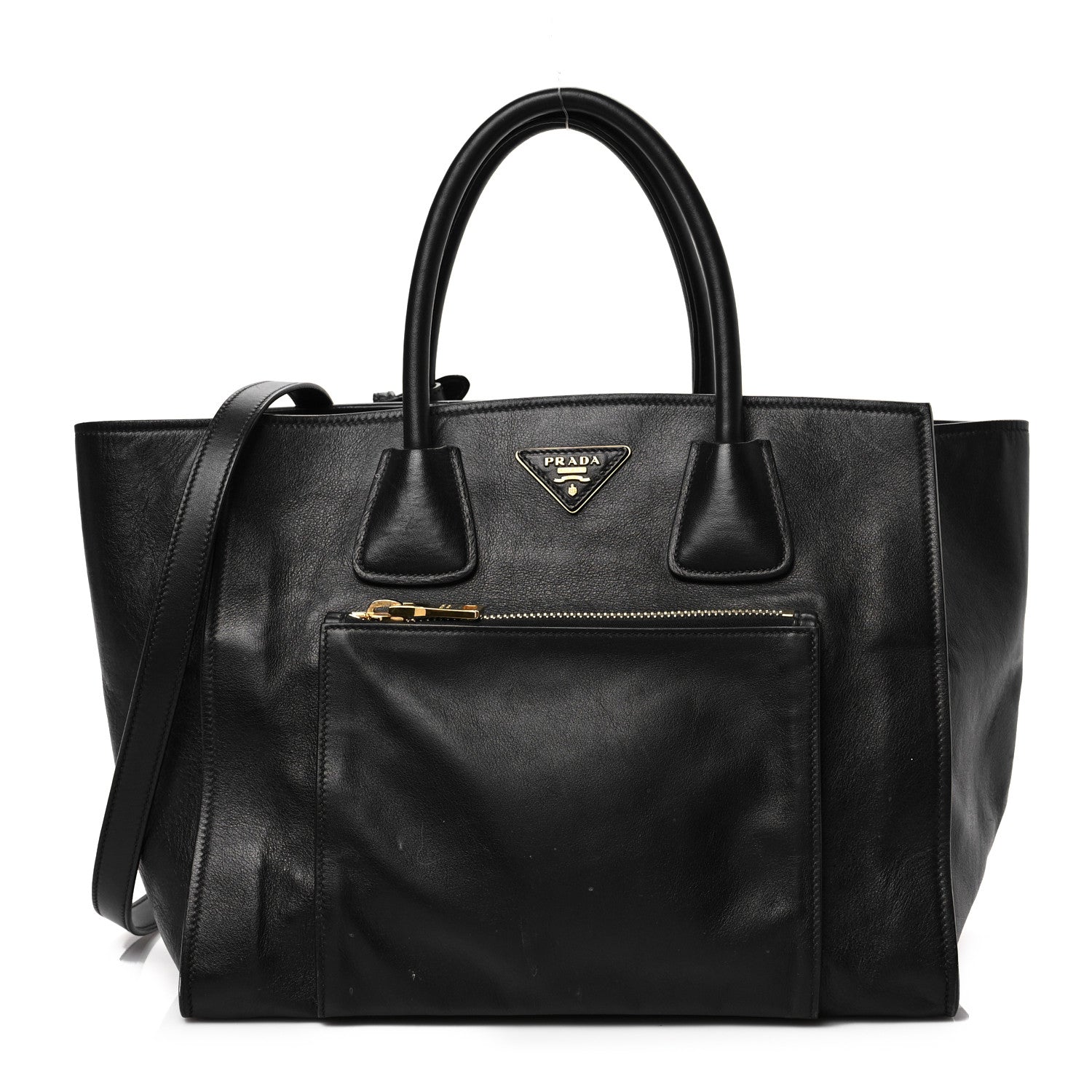 Prada City Calf Front Pocket Tote Black 1 of 7