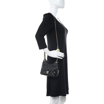 Chanel Shiny Crumpled Calfskin Quilted Small Wavy CC Hobo Black 2 of 12