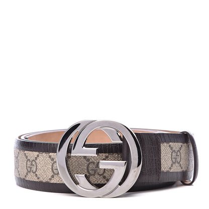 Gucci GG Supreme Monogram Niagara Lux Calfskin Interlocking G 40mm Belt 110 44 Beige Ebony Cocoa 1 of 5