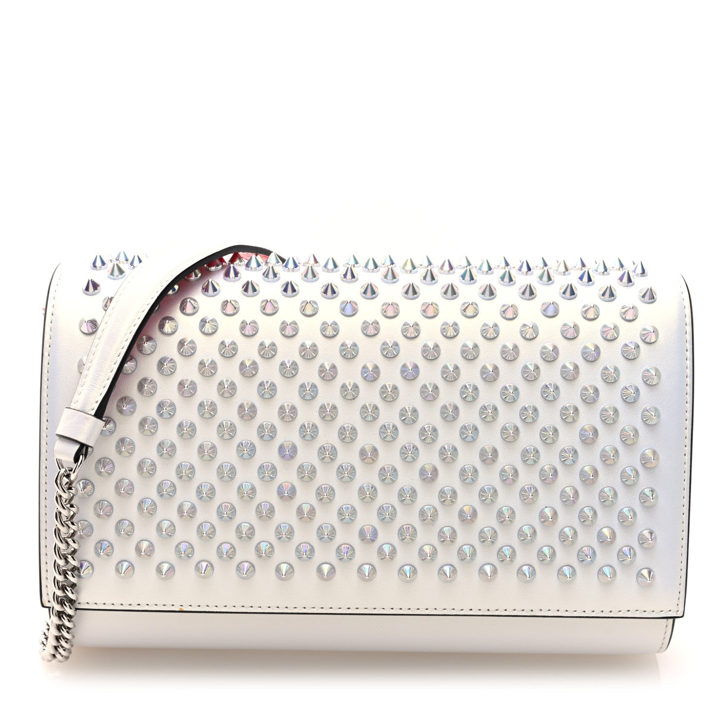 Christian Louboutin Metallic Calfskin Spikes Paloma Clutch Snow Silver 1 of 9