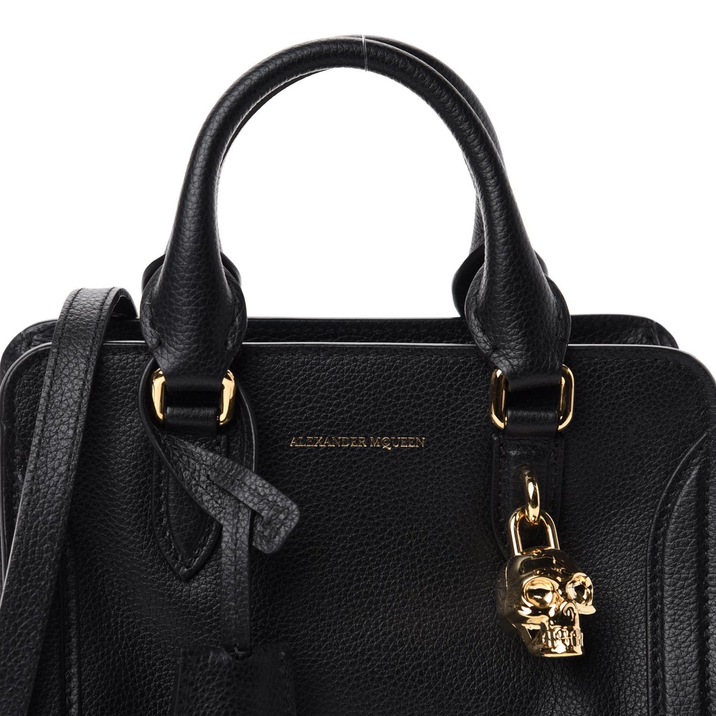 Pebbled Calfskin Mini Skull Padlock Zip Around Tote Black