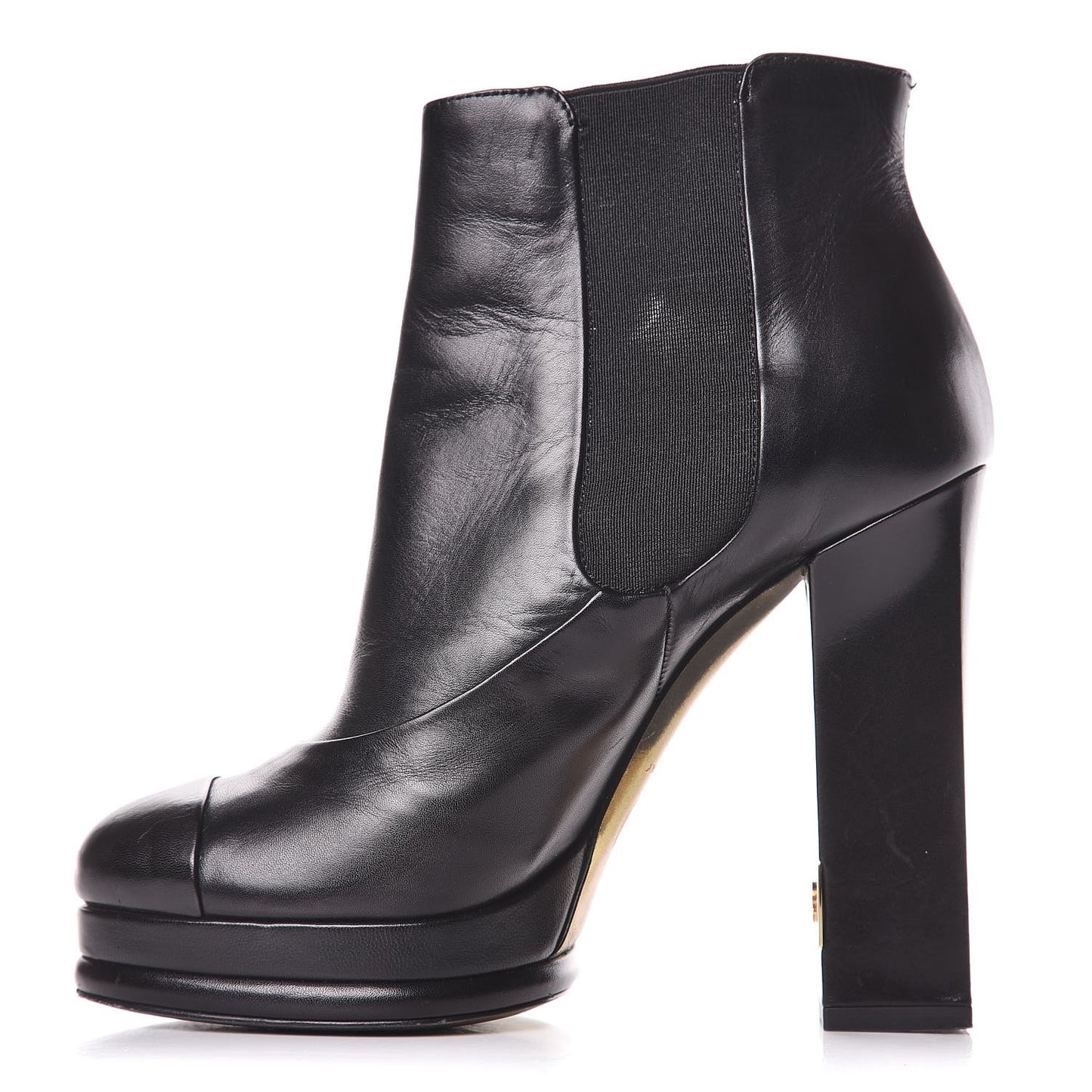 Calfskin Elastic Cap Toe Ankle Boots Booties Heels 37 Black