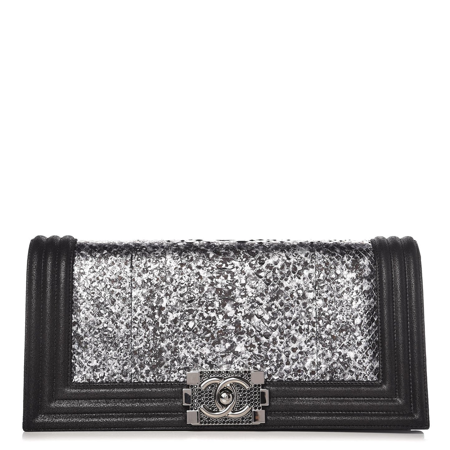 Calfskin Python Boy Flap Clutch Black