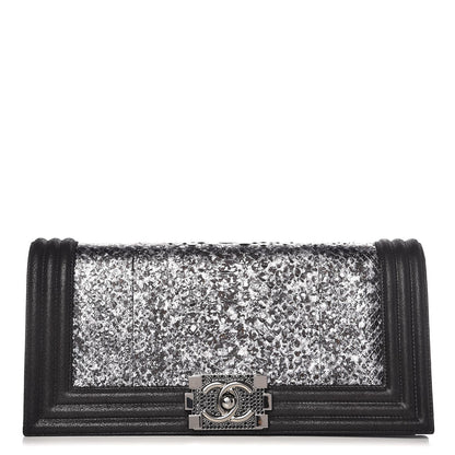 Chanel Calfskin Python Boy Flap Clutch Black 1 of 8