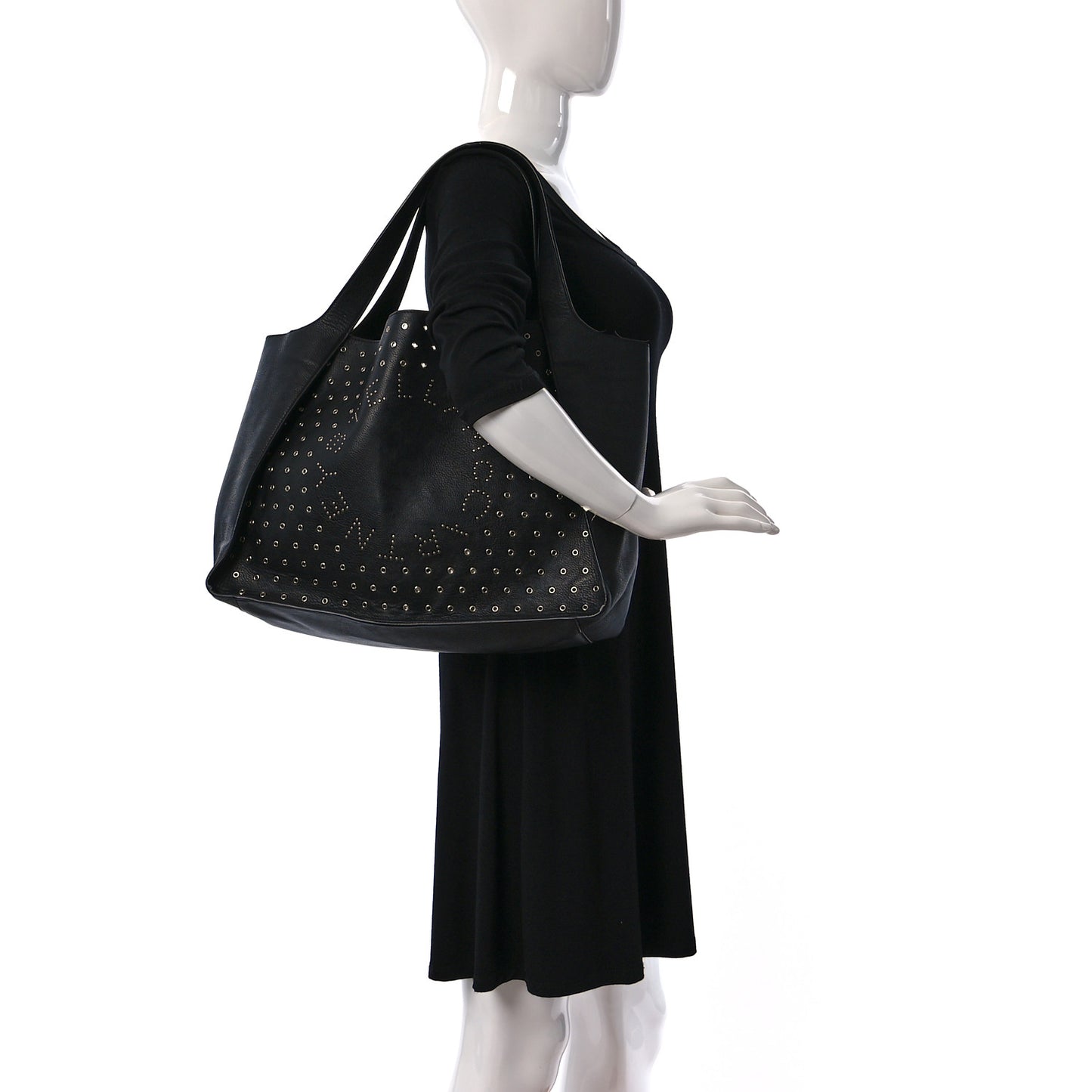 Eco Alter Nappa Studded Eyelet East West Perforated Tote Black