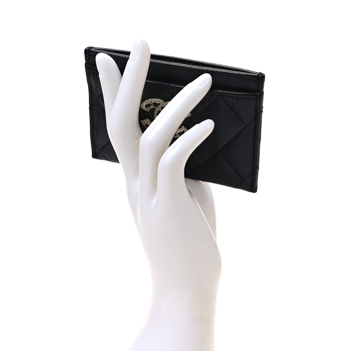 Caviar Quilted Crystal Card Holder Black