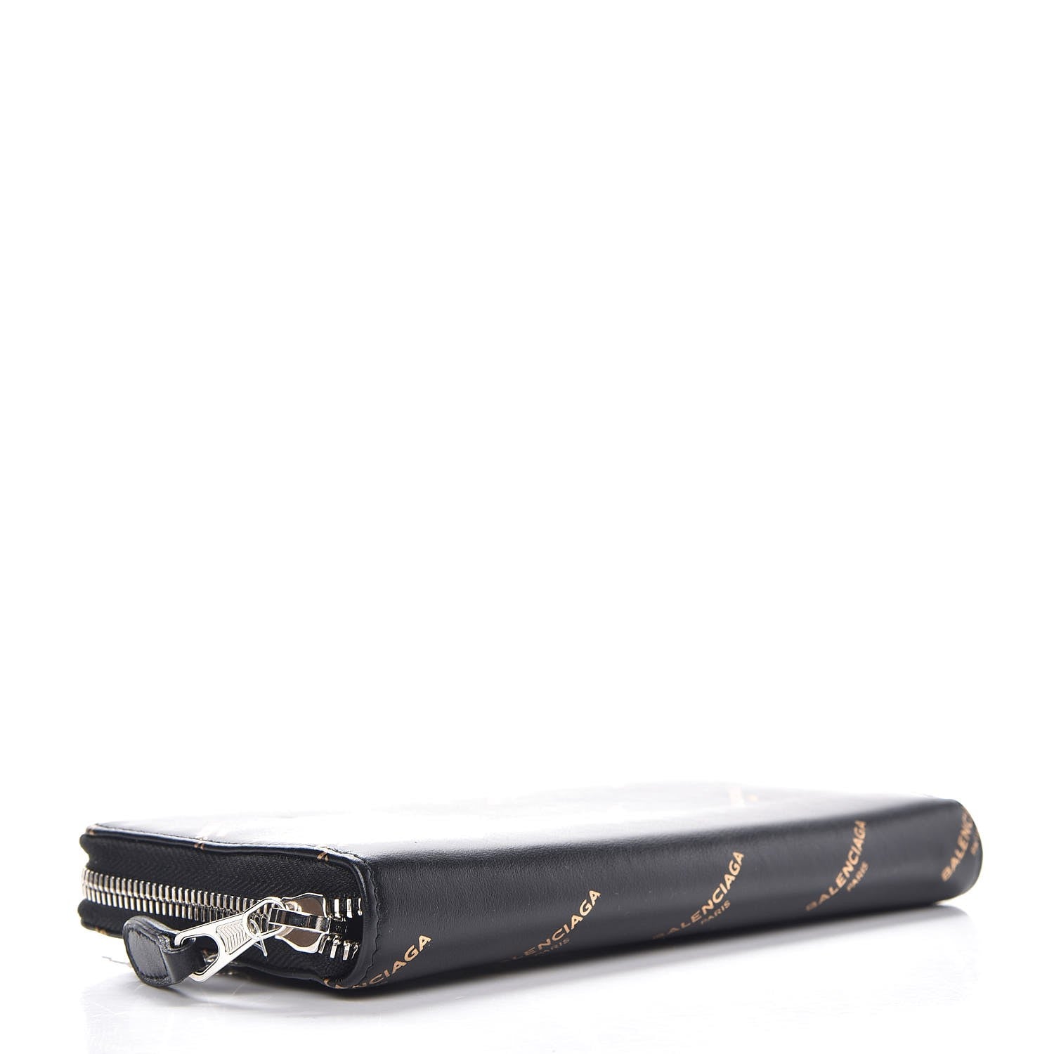 Balenciaga Calfskin Allover Logo Bazar Continental Zip Around Wallet Black Gold 4 of 8