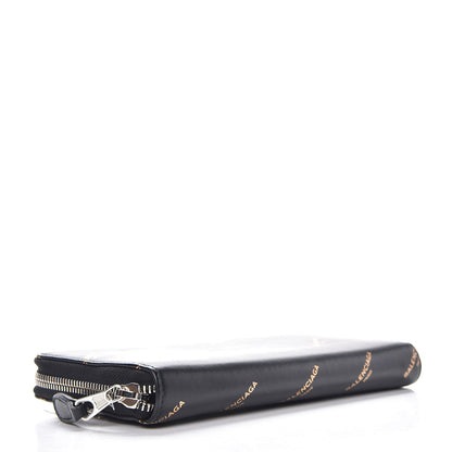 Balenciaga Calfskin Allover Logo Bazar Continental Zip Around Wallet Black Gold 4 of 8