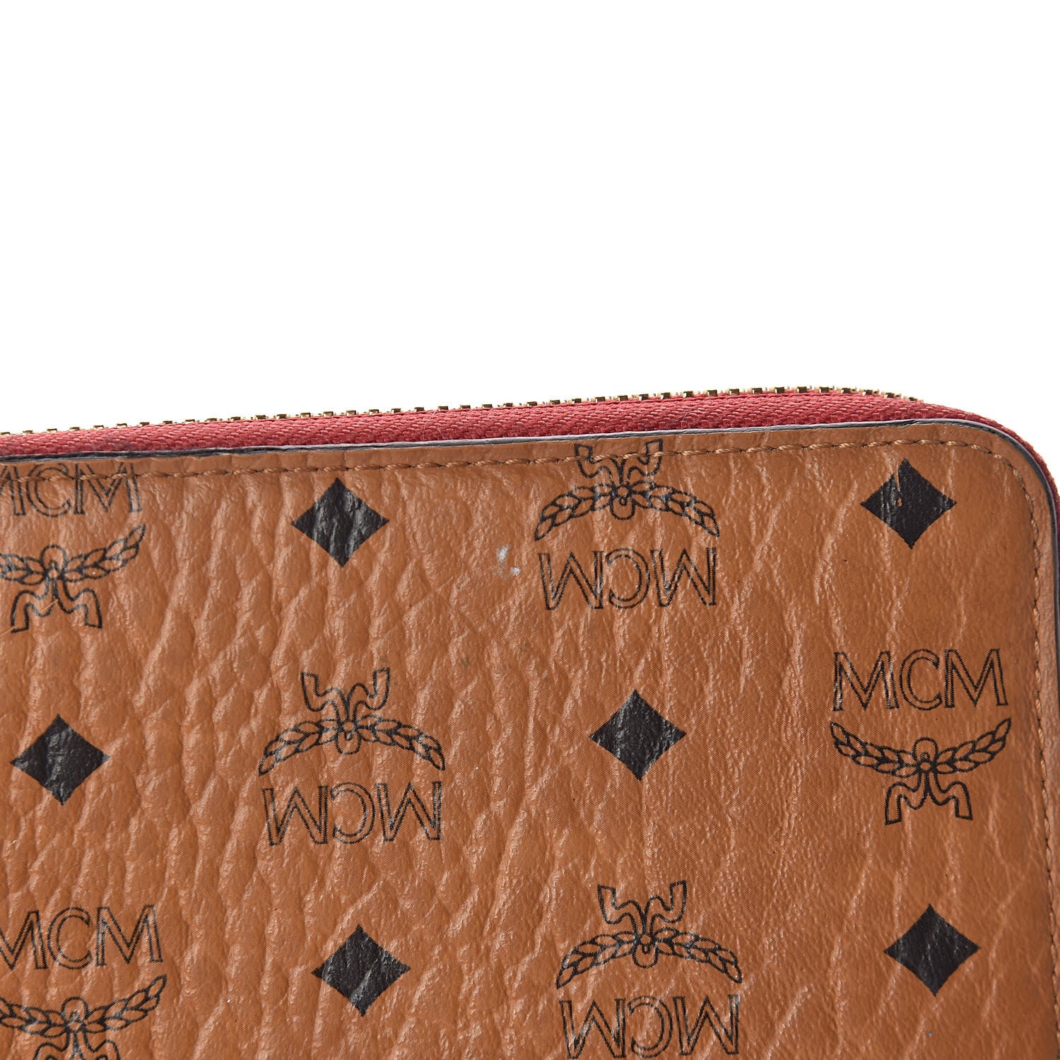 MCM Visetos Large Zip Around Wallet Cognac Red 13 of 17
