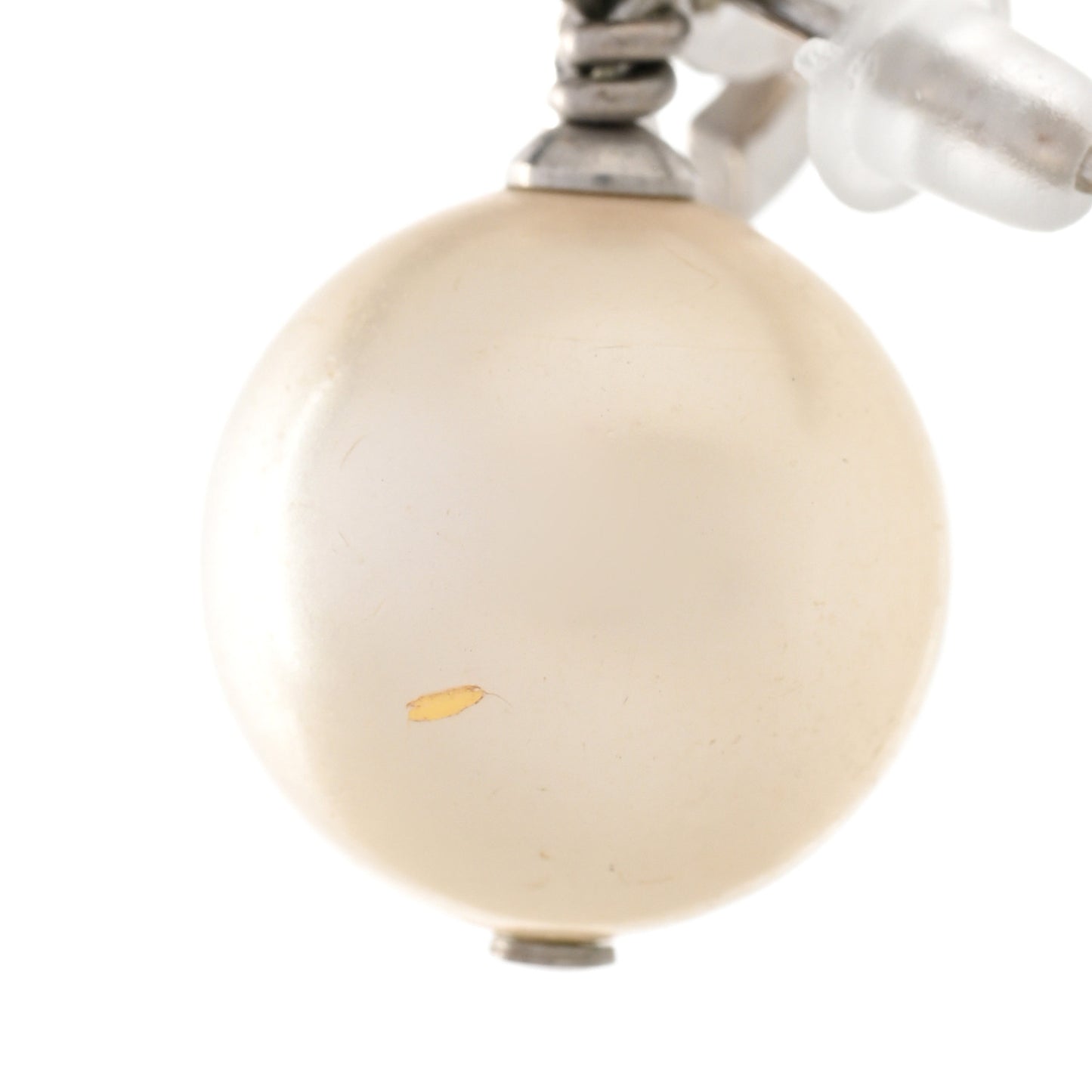 Crystal Pearl CC Drop Earrings Silver Pearly White