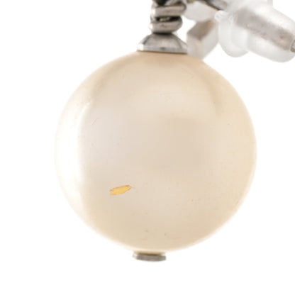 Chanel Crystal Pearl CC Drop Earrings Silver Pearly White 6 of 6