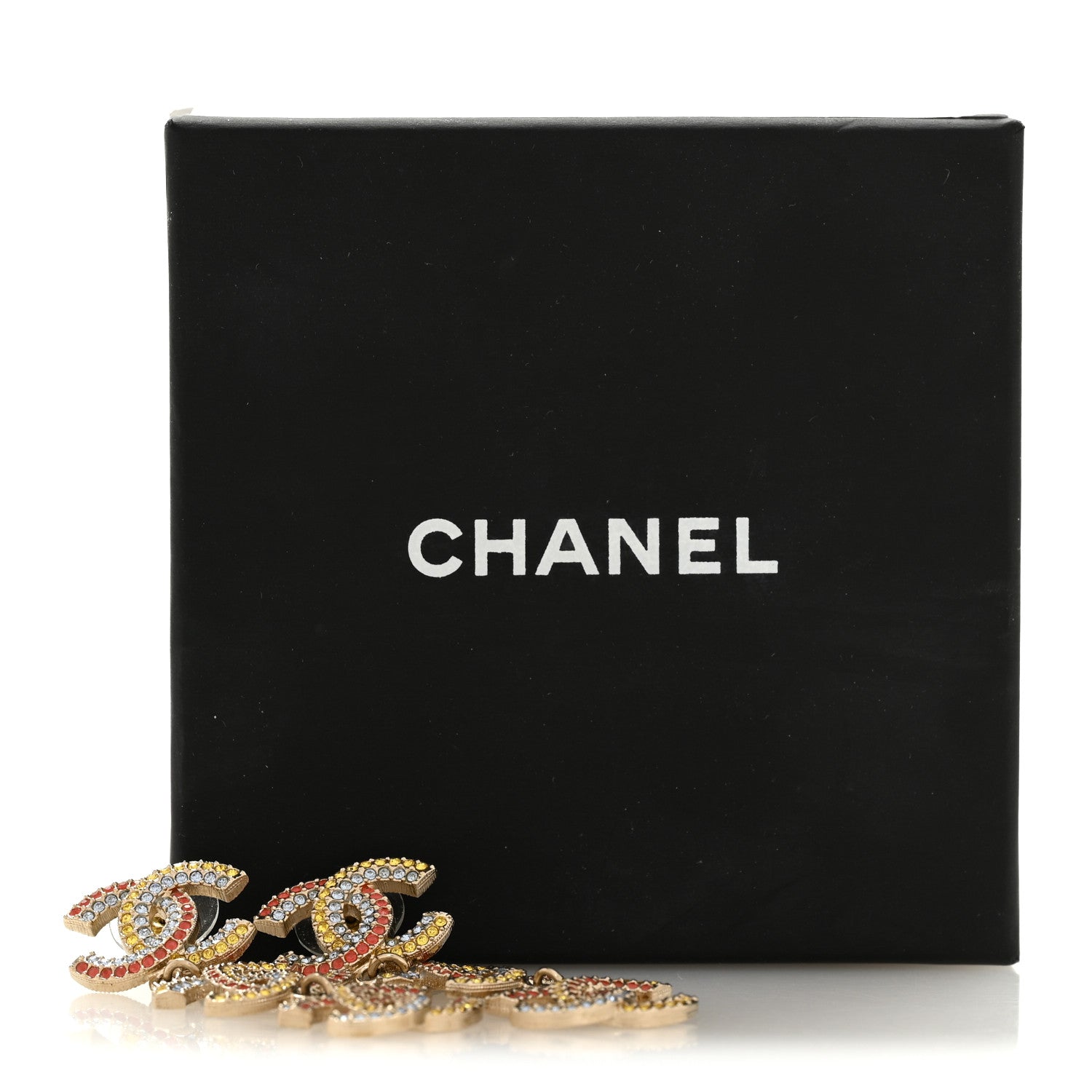 Chanel Metal Crystal CC Triple Drop Earrings Gold Multicolor 5 of 5