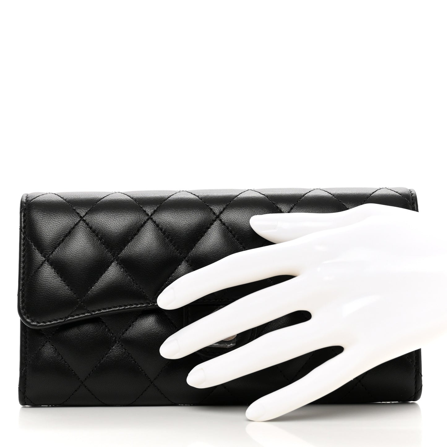 Lambskin Quilted Large Gusset Flap Wallet Black