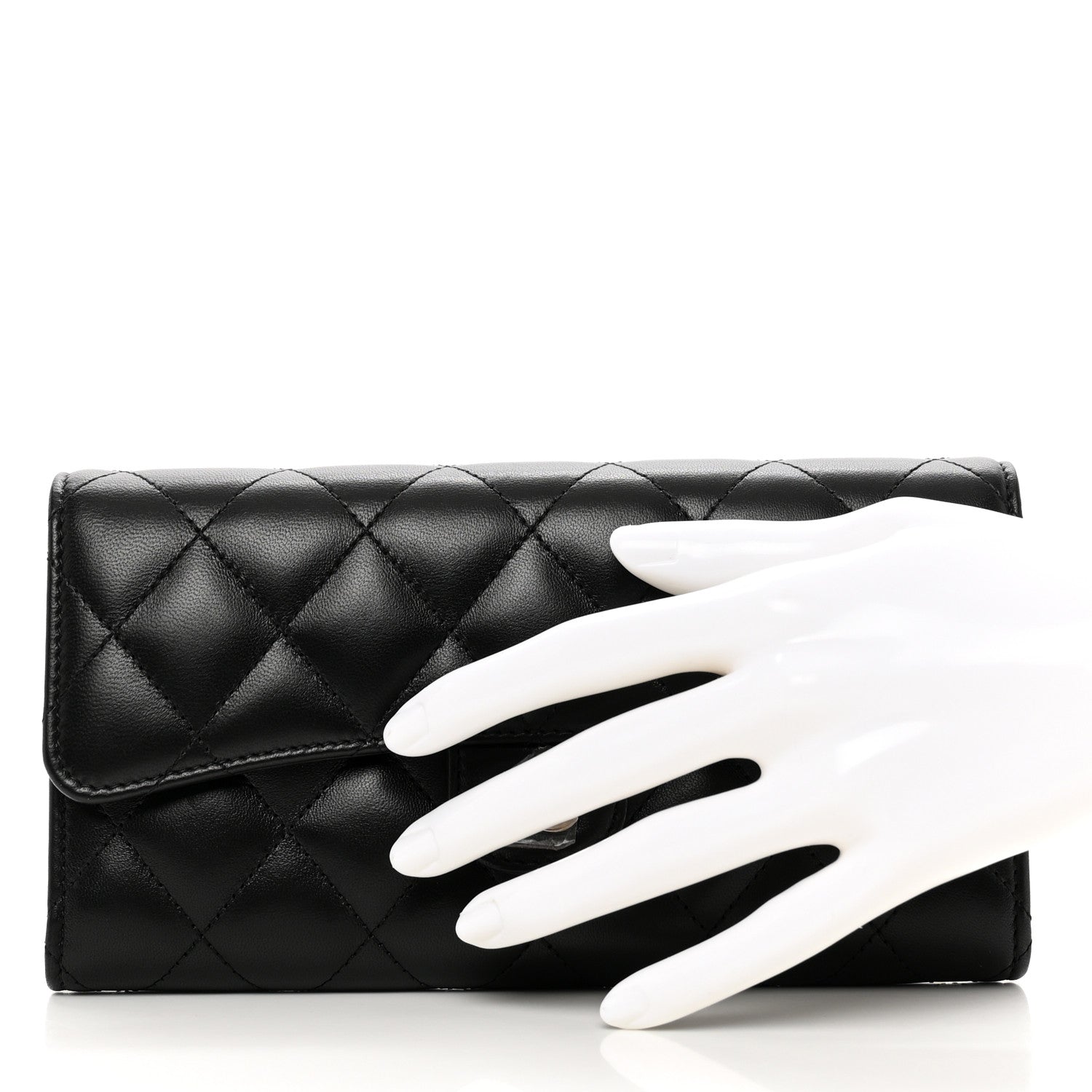 Chanel Lambskin Quilted Large Gusset Flap Wallet Black 2 of 8