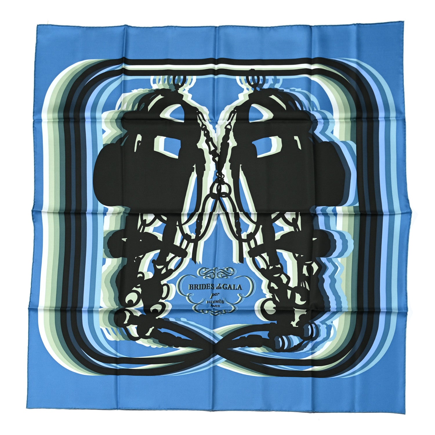 Hermes Silk Twill Brides De Gala Shadow Scarf 90 Bleu Gitane Vert 1 of 4