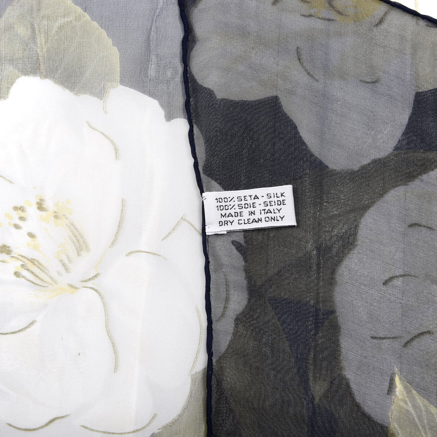 Silk Camellia Flower Square Scarf Blue