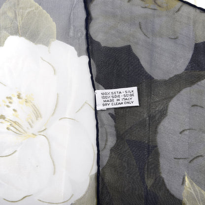 Chanel Silk Camellia Flower Square Scarf Blue 3 of 3
