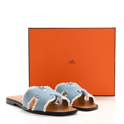 Hermes Denim Oran Fringe Sandals 39 Bleu Clair 9 of 9