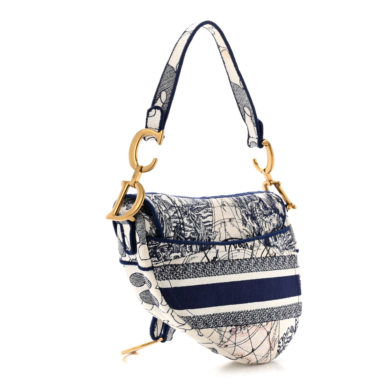 Christian Dior Canvas Embroidered Around the World Saddle Bag Blue 3 of 11