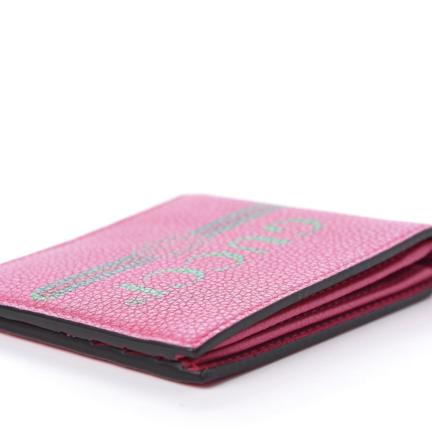 Grained Calfskin Logo Bi-Fold Wallet Box Pink Green