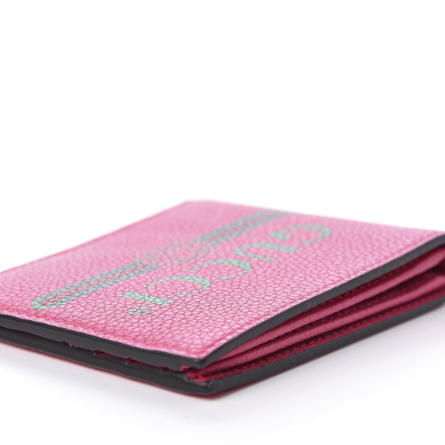 Gucci Grained Calfskin Logo Bi-Fold Wallet Box Pink Green 10 of 11