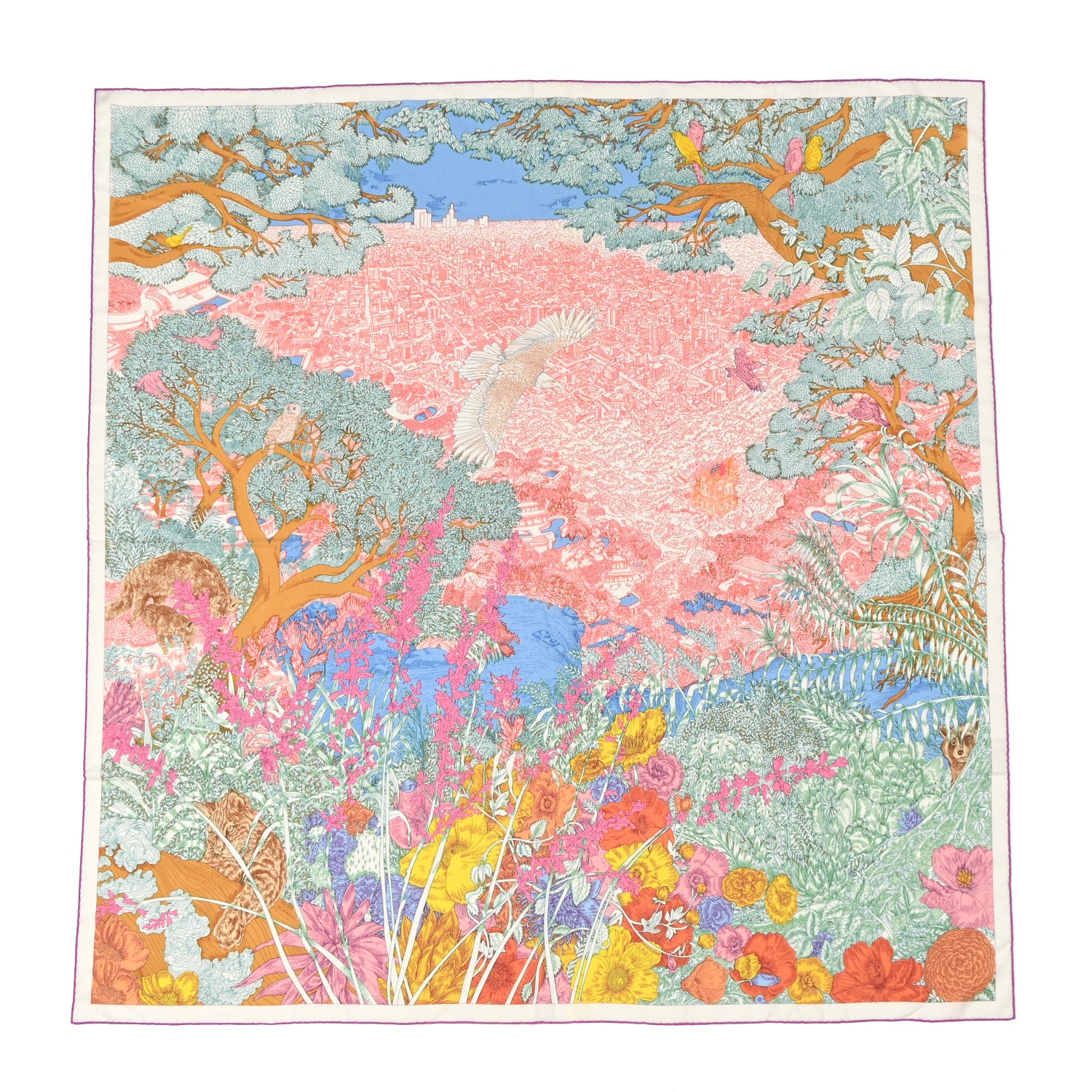 Hermes Cashmere Silk Retour a la Nature 140 Bleu Ciel Rose Vert 1 of 4