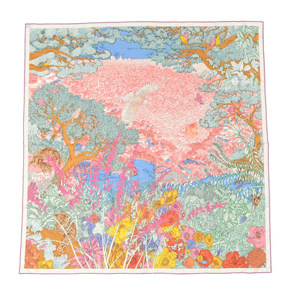 Hermes Cashmere Silk Retour a la Nature 140 Bleu Ciel Rose Vert 1 of 4