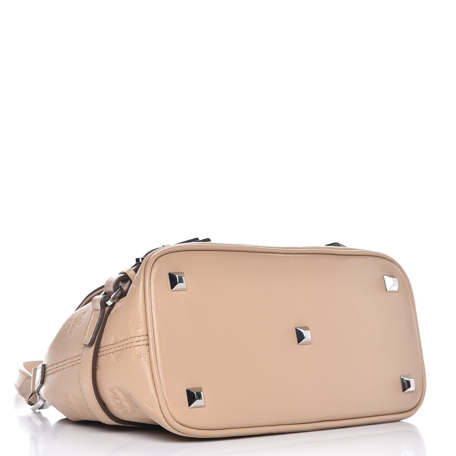 MCM Calfskin Signature Monogram Small Crossbody Bag Beige 5 of 14
