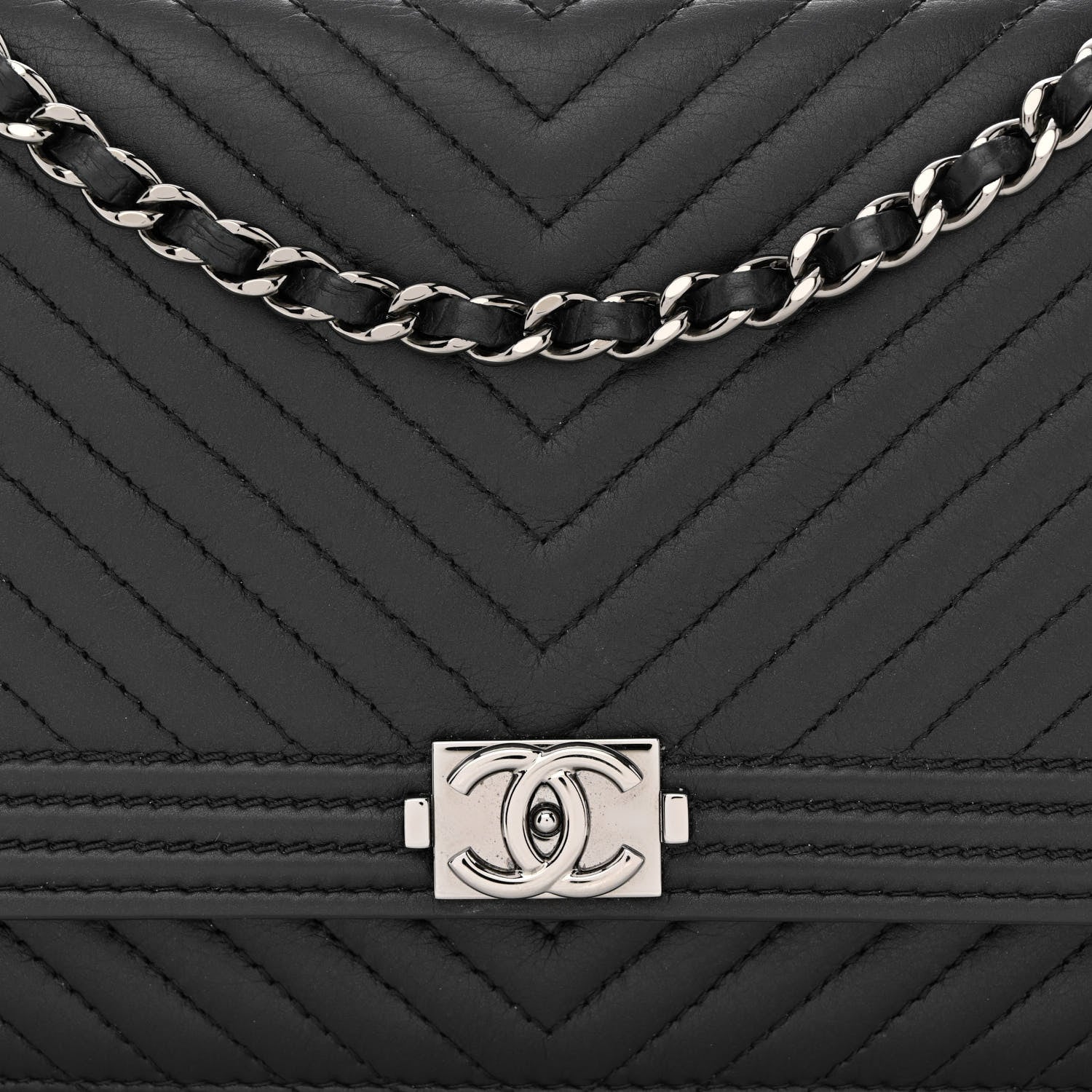 Chanel Calfskin Chevron Quilted Boy Wallet On Chain WOC Black 9 of 15