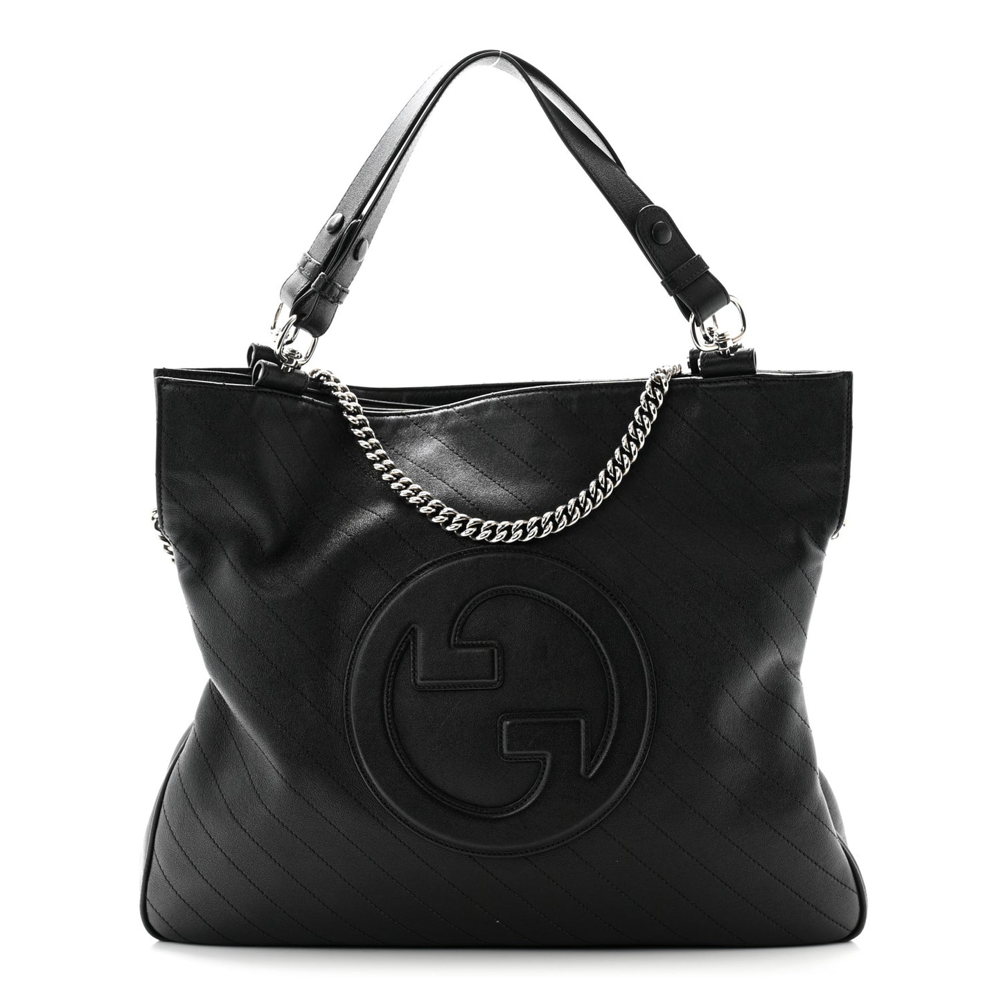 Sakai Be Green Calfskin Diagonal Stitched Medium Blondie Tote Black