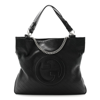 Gucci Sakai Be Green Calfskin Diagonal Stitched Medium Blondie Tote Black 1 of 12