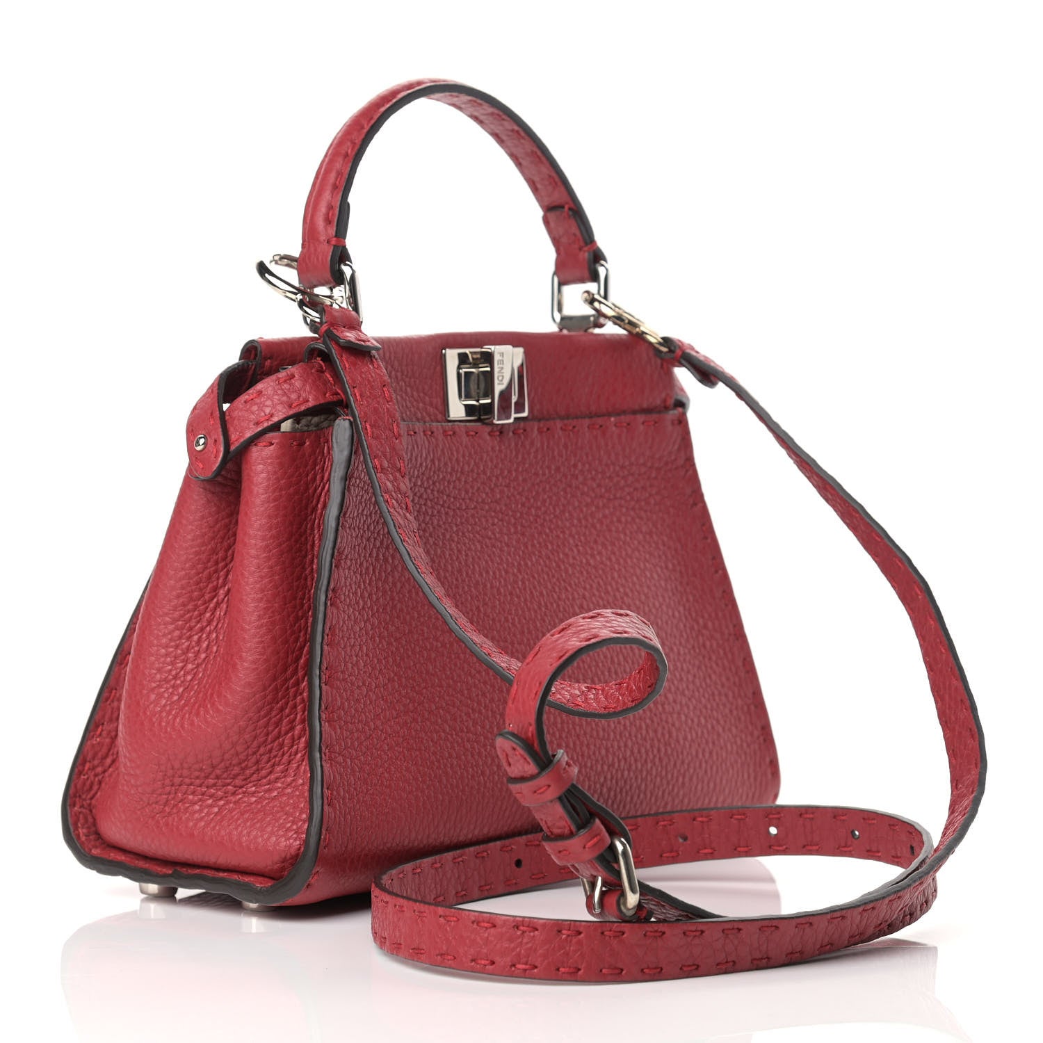 Fendi Cuoio Romano Selleria Bi-Color Mini Peekaboo Iconic Satchel Rosso Camelia 3 of 11