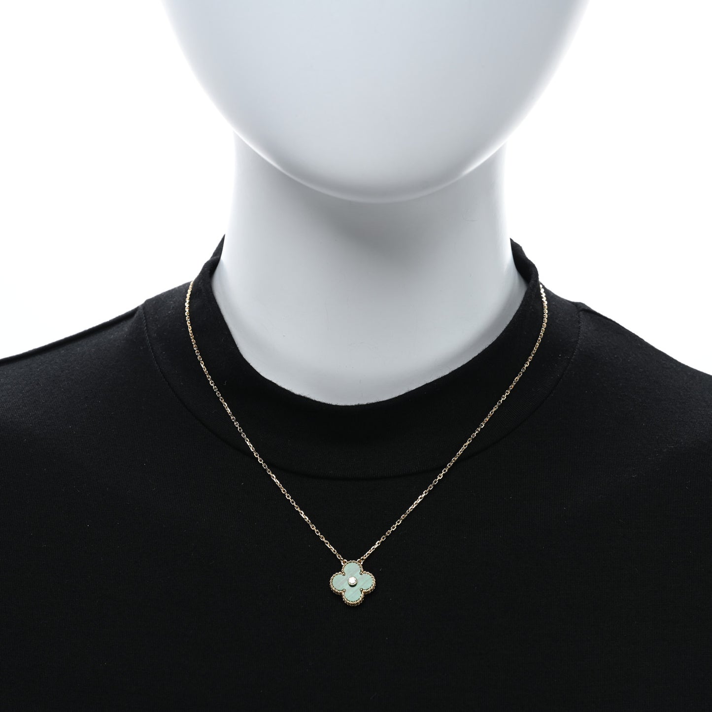 18K Yellow Gold Diamond Malachite Vintage Alhambra Pendant Necklace