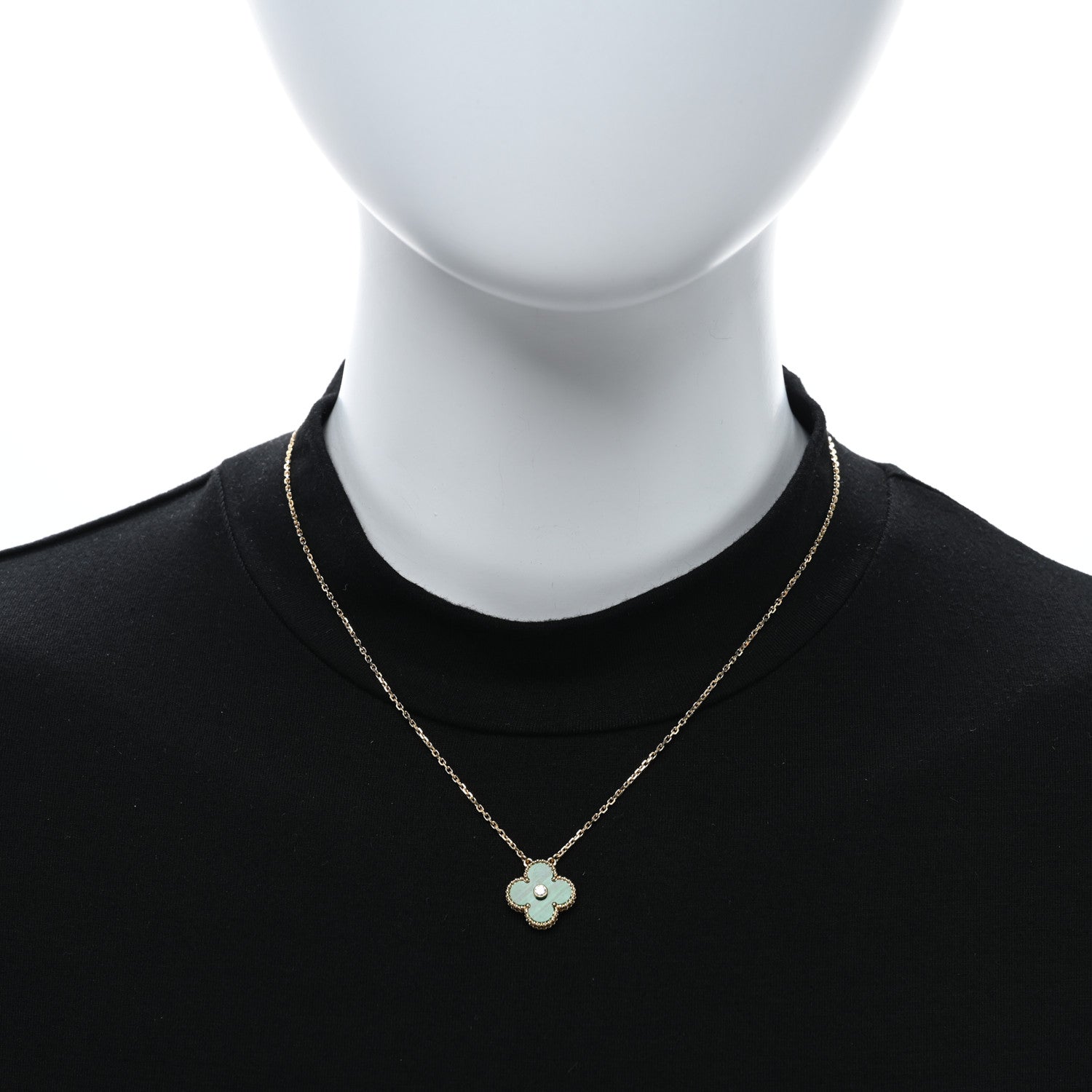 Van Cleef & Arpels 18K Yellow Gold Diamond Malachite Vintage Alhambra Pendant Necklace 2 of 4