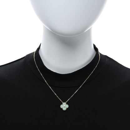 Van Cleef & Arpels 18K Yellow Gold Diamond Malachite Vintage Alhambra Pendant Necklace 2 of 4