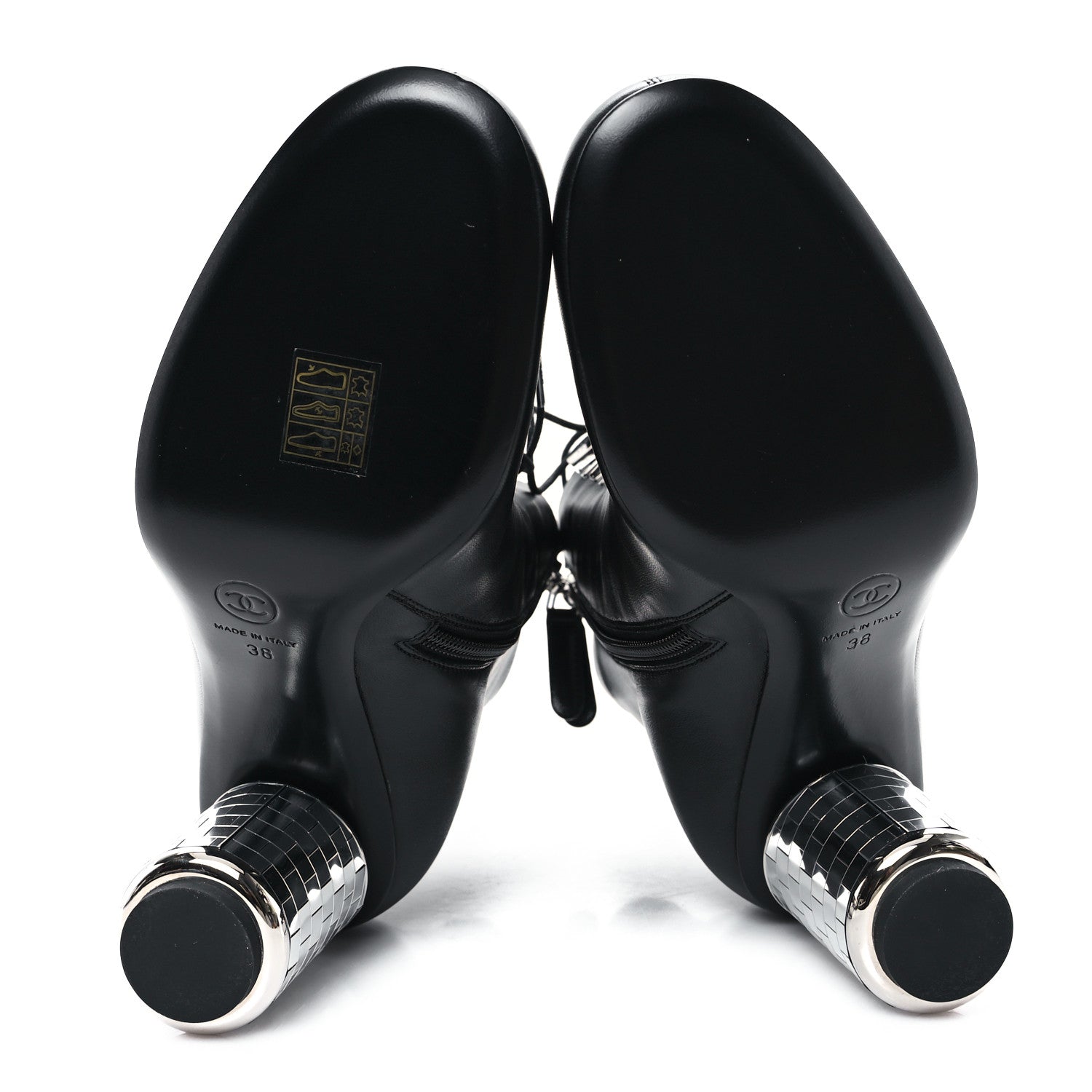 Chanel Lambskin Metallic Heel Lace Up Boots 38 Black 6 of 10