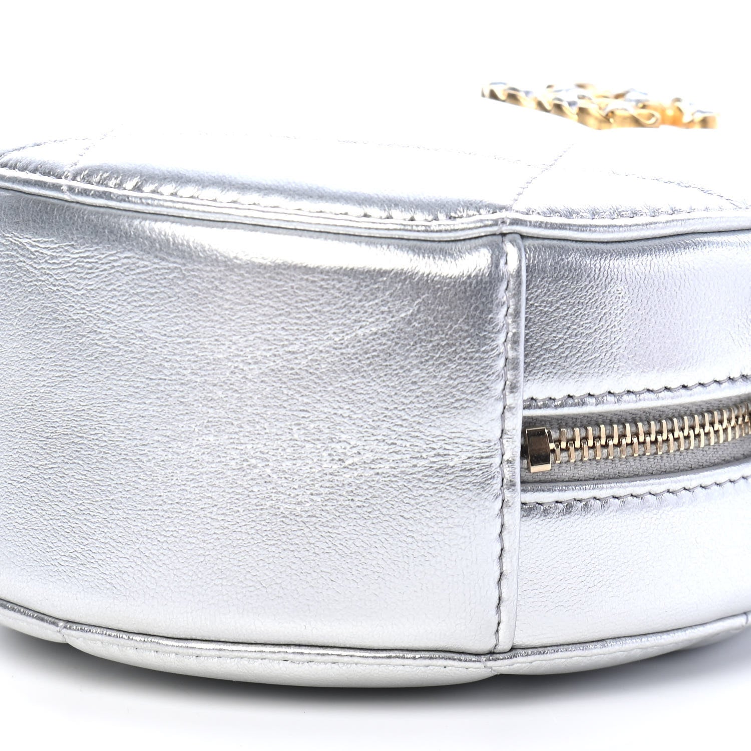 Chanel Metallic Lambskin Quilted Chanel 19 Round Clutch With Chain Silver 9 of 9