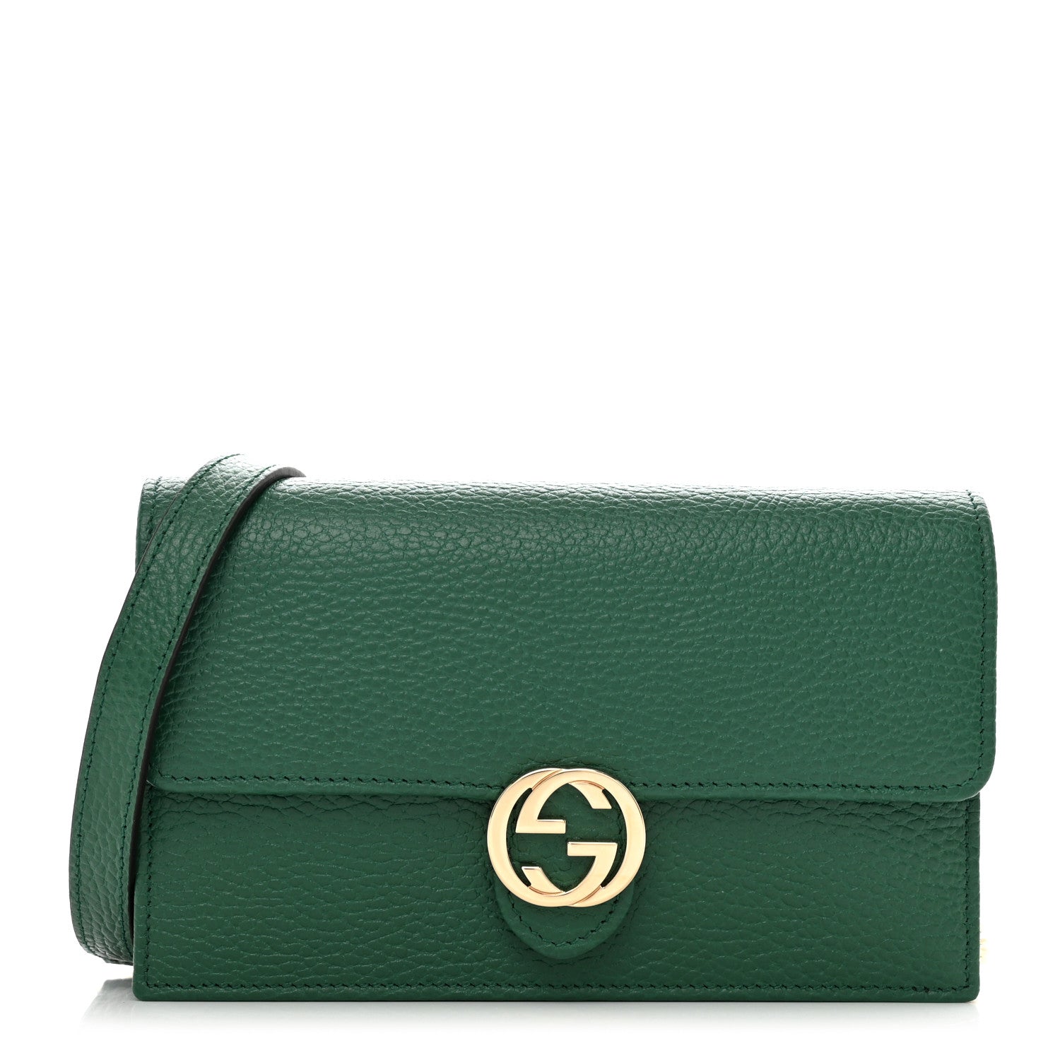 Gucci Dollar Calfskin Interlocking G Chain Wallet Emerald 1 of 9