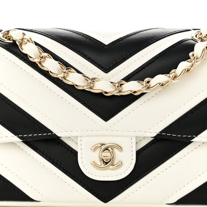 Chanel Lambskin Chevron Stitched Flap White Black 8 of 10